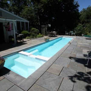 The Marathon is the longest fiberglass pool that we offer. It's overall length is 39' (including the size of the attached spa). It gives the swimmer plenty of space to stretch out and put in some laps before a morning at the office.