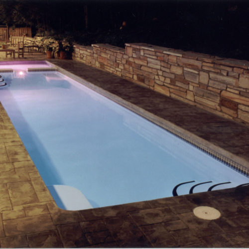 The Marathon (No Spa) is our beautiful lap swimming fiberglass pool. Its elegant 34' length & 8' 6" width is perfect for supporting dual swimmers for some recreational swimming. This is a great swimming pool for our clients who enjoy the great outdoors and require moderate to rigorous physical activity on a daily basis.