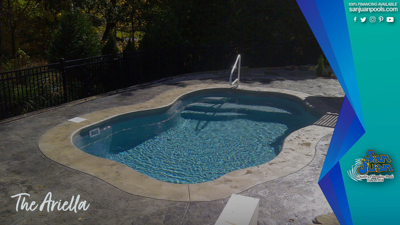 The Ariella is a petite, free-form fiberglass swimming pool.