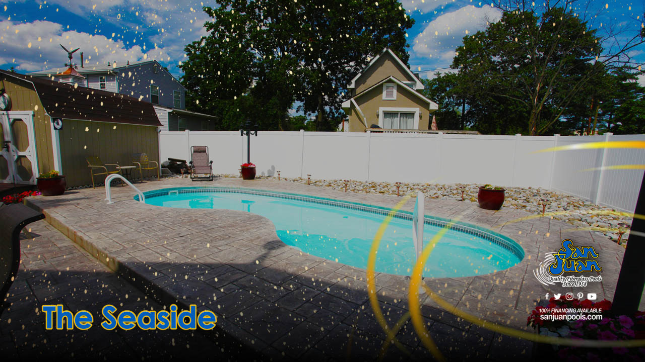 The Seaside is a fun fiberglass pool designed to entertain multiple swimmers