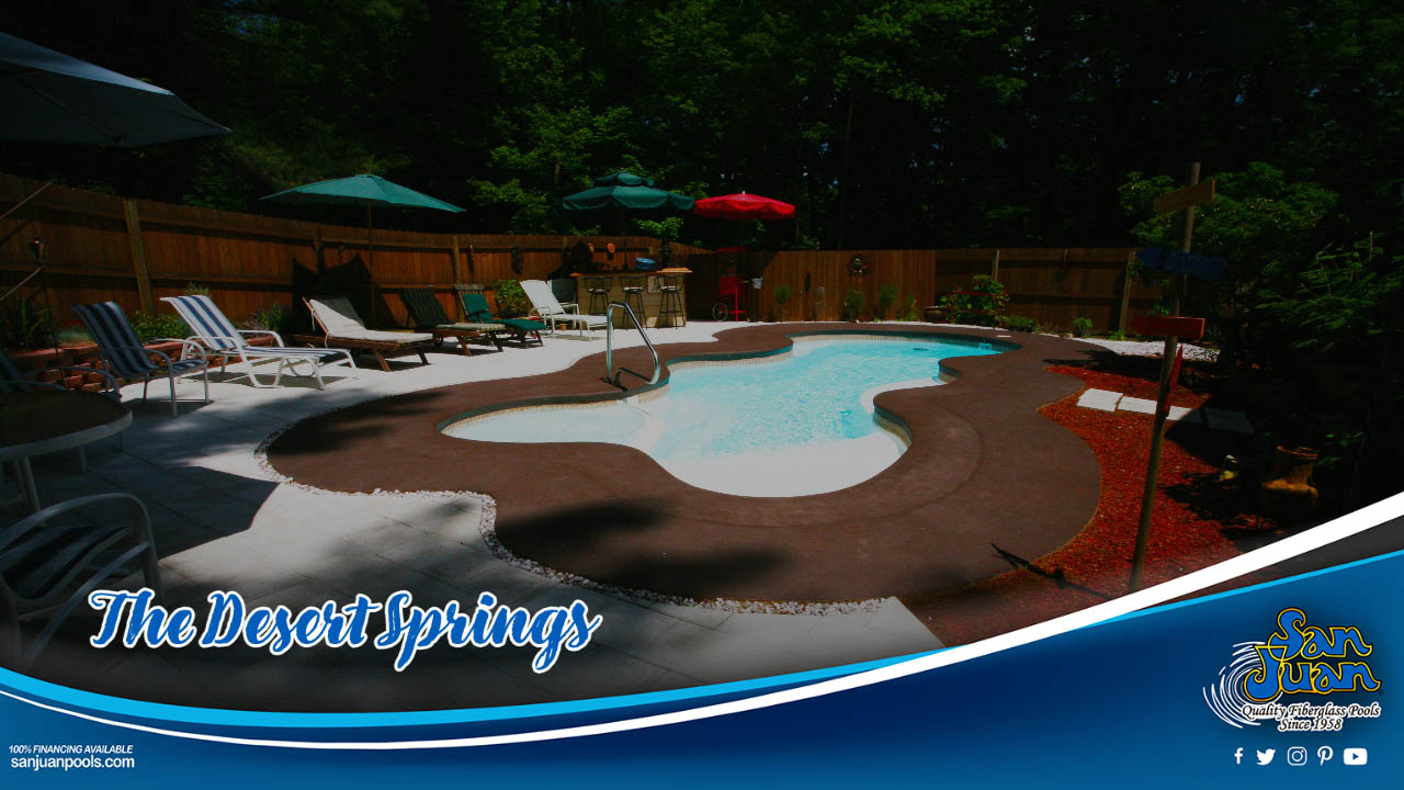 The Desert Springs is a gorgeous fiberglass swimming pool with a free-form design.