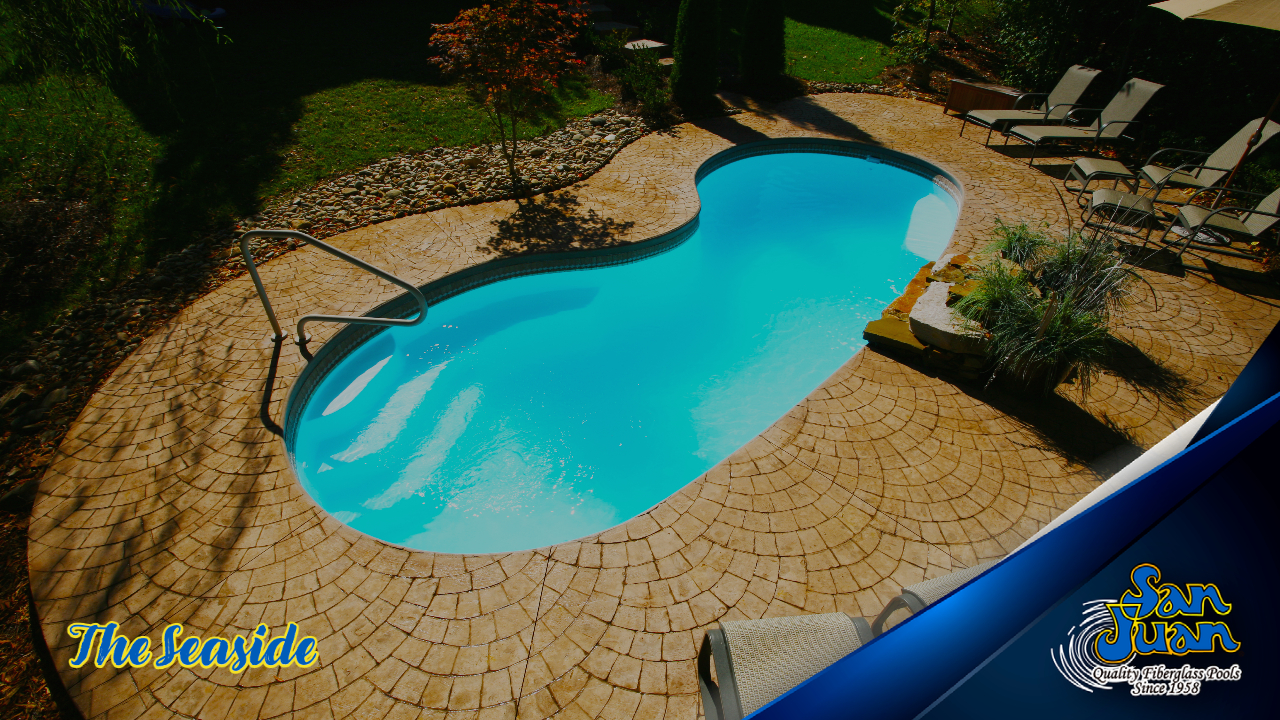 The Seaside is a fun fiberglass pool designed to entertain multiple swimmers.