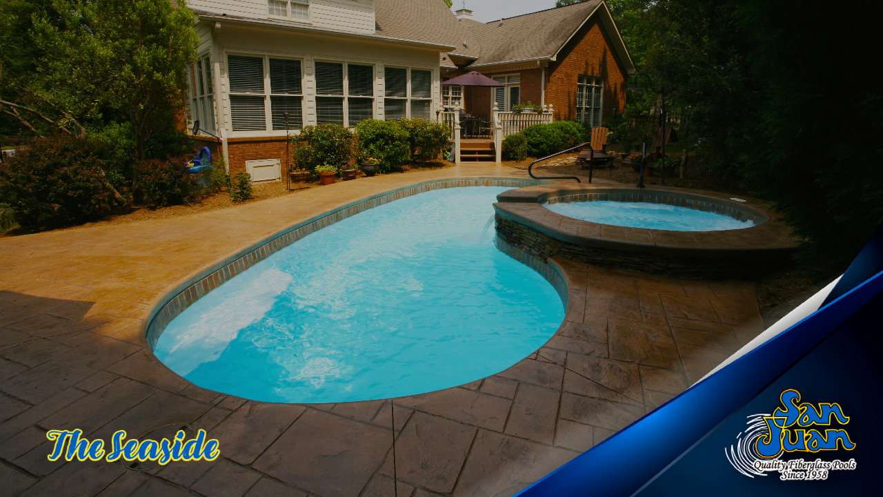 The Seaside is a fun fiberglass pool designed to entertain multiple swimmers.