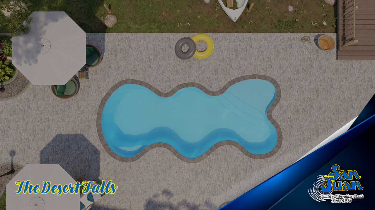 The Desert Falls is a fun and lavish fiberglass swimming pool with a wild free form pool shape.