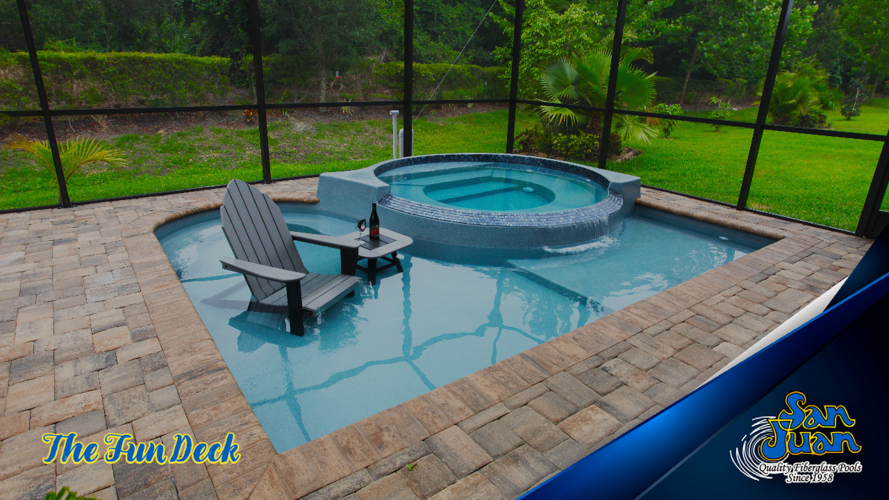 The Fun Deck – A Raised Radius Spa with Attached Splash Pad