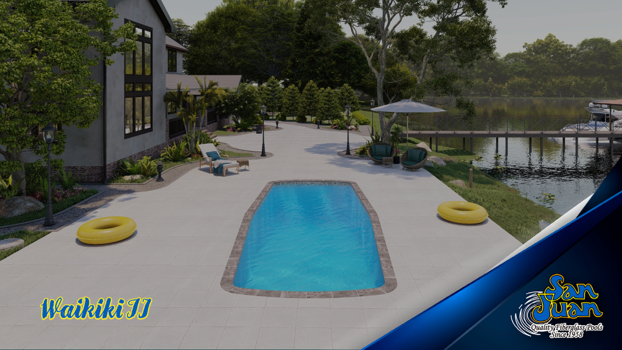 The Waikiki II is a fun twist on a standard rectangular pool design.